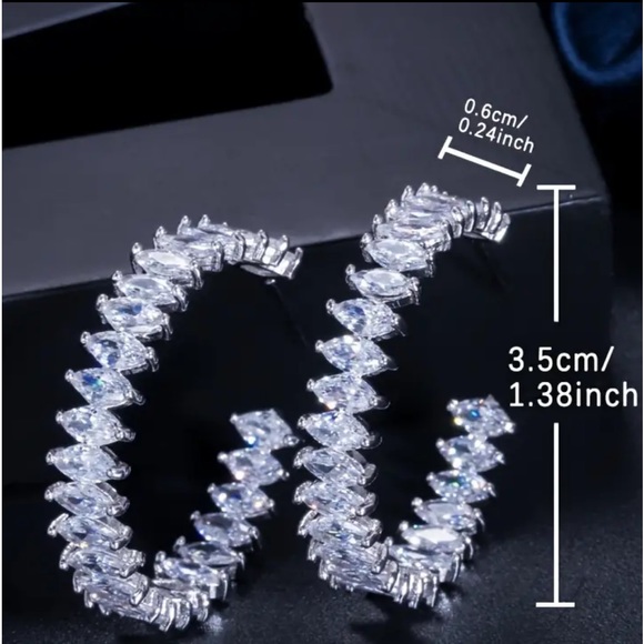 Marquise Diamond Simulated, Huggie, Large Hoop Earrings luxury Glam earrings - Picture 5 of 5